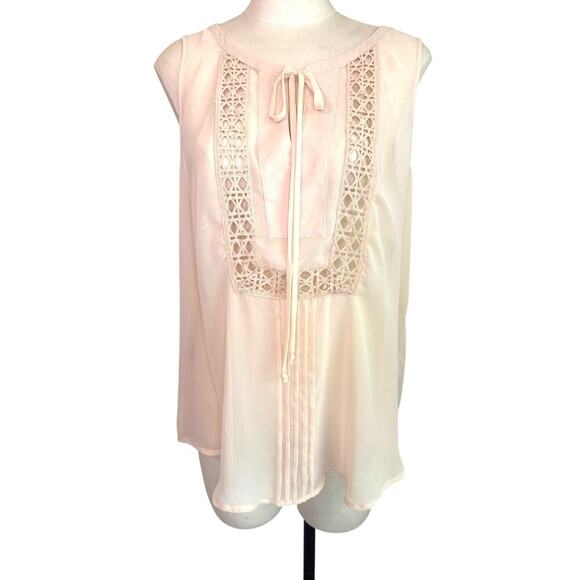 Daniel Rainn Sleeveless Women’s Crochet Tie Front Sheer Top Size Large Bohemian - Picture 1 of 9